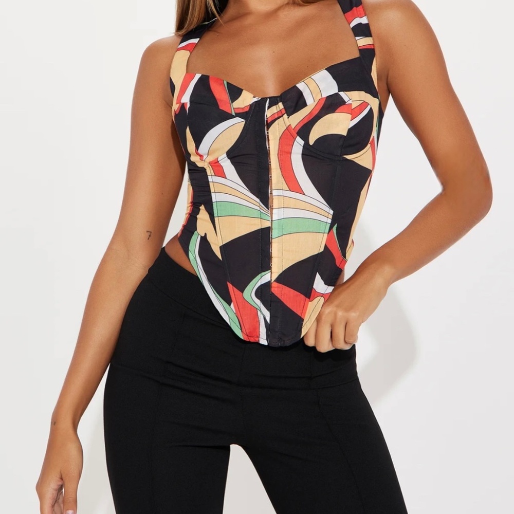 NEW Pucci Inspired Abstract Print Corset Bustier Top